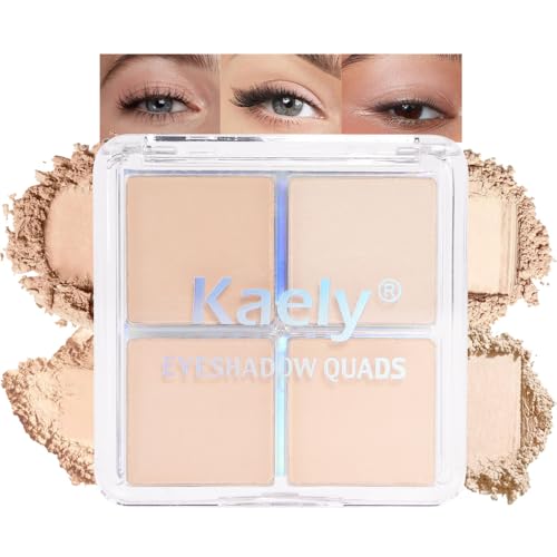 Kaely Powder Eyeshadow Quad, Taupe Matte Glitter Eyeshadow Palette Makeup, Neutral Highly Pigmented Eye Shadow Palette Waterproof, sombras para ojos, Blendable, Cruelty-free