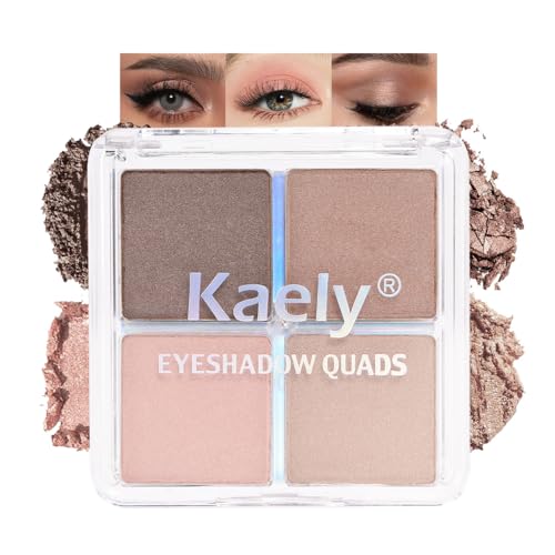 Kaely Powder Eyeshadow Quad, Taupe Matte Glitter Eyeshadow Palette Makeup, Neutral Highly Pigmented Eye Shadow Palette Waterproof, sombras para ojos, Blendable, Cruelty-free