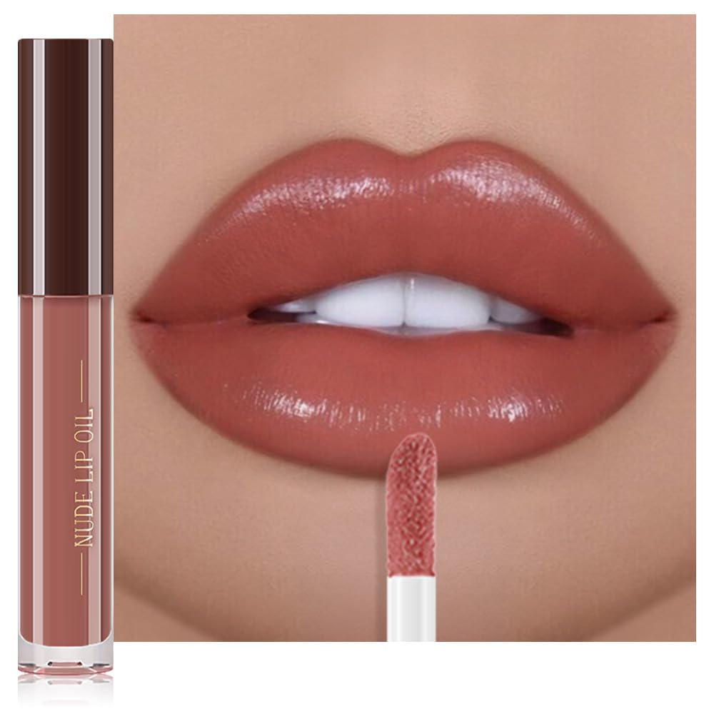 Hydrating Glow Lip Gloss Oil, Tinted Lip Plumper Lip Glosses Oil, Younger-Looking Lips Chocolate Scent, Non-Sticky Creamy Texture for Dry Lips, Brillo labial en aceite hidratante con brillo