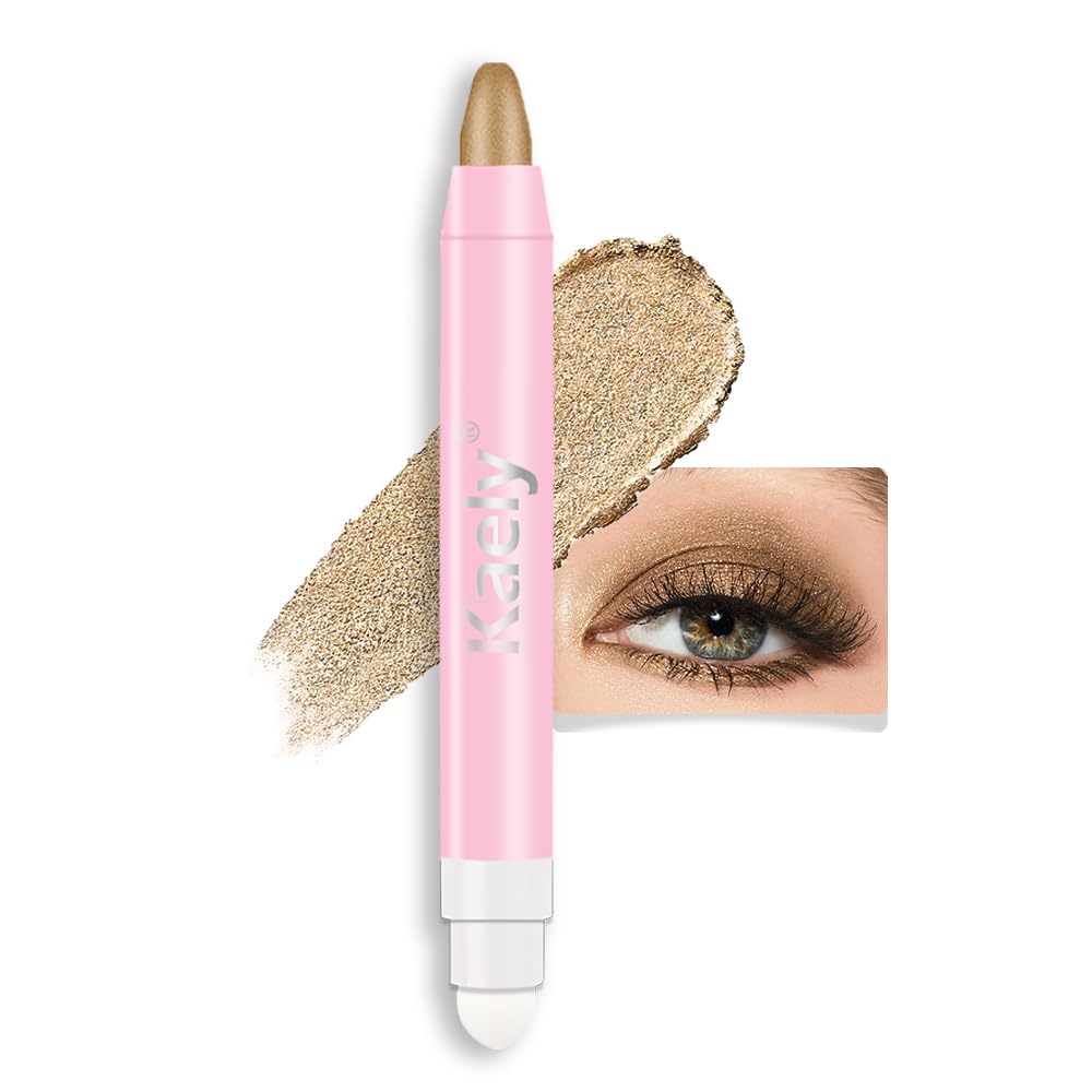Kaely 2in1 Cream Eye Shadow Brightener Sticks for Eyes, Pencil Eyeshadow Applicator Stick Waterproof Pigmented, Eye Shadow Palette Highlighter Makeup, sombras para ojos, 17 Champagne Shimmer