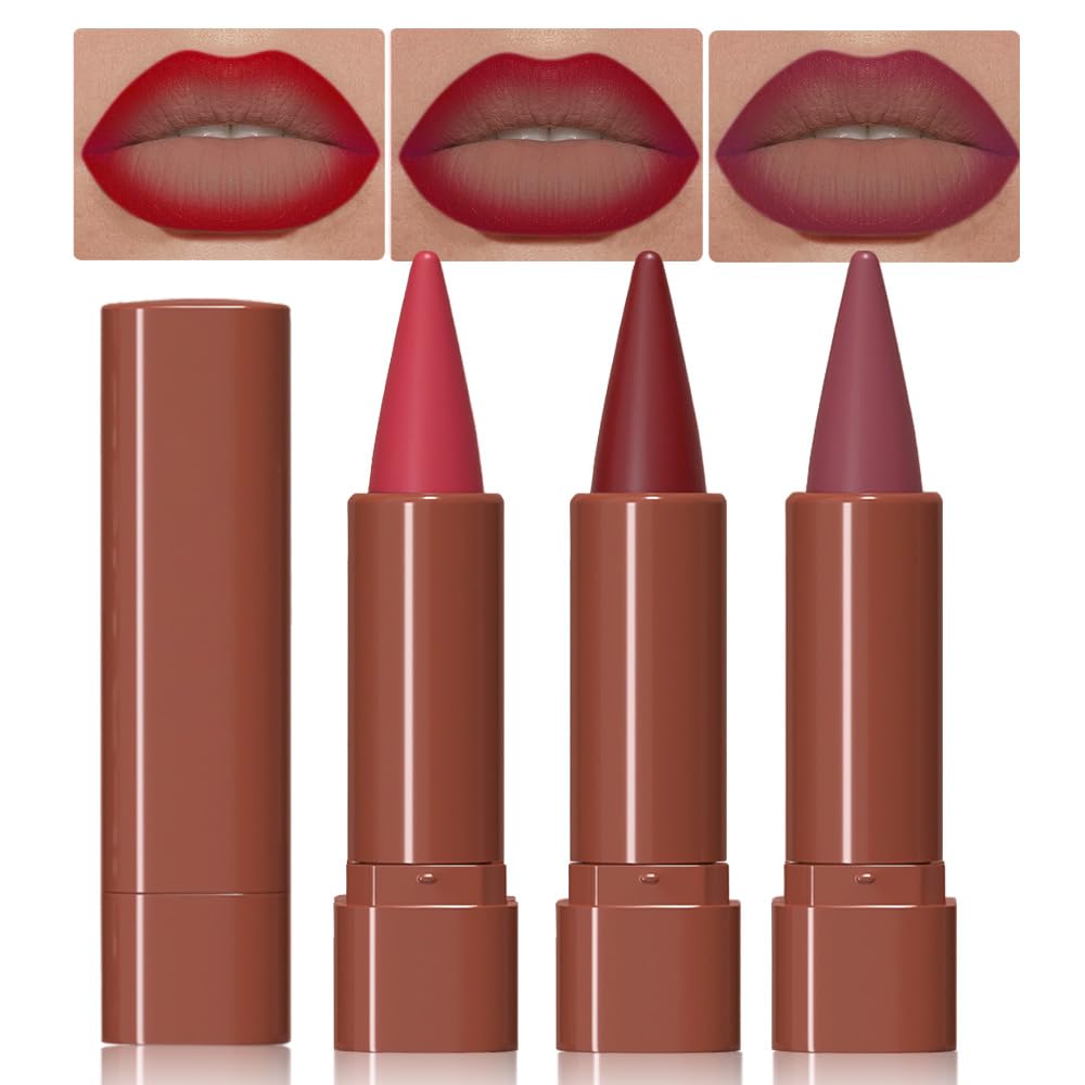 2-in-1 Warm Brown Gradient Matte Lipstick Crayon Lip Liner pencil,Flawless Contour Gradual Ombre Effect lip Pencil for Women Long Lasting Waterproof Smudge Proof Lipstick Pencil,(01#Warm Brown,1Count)
