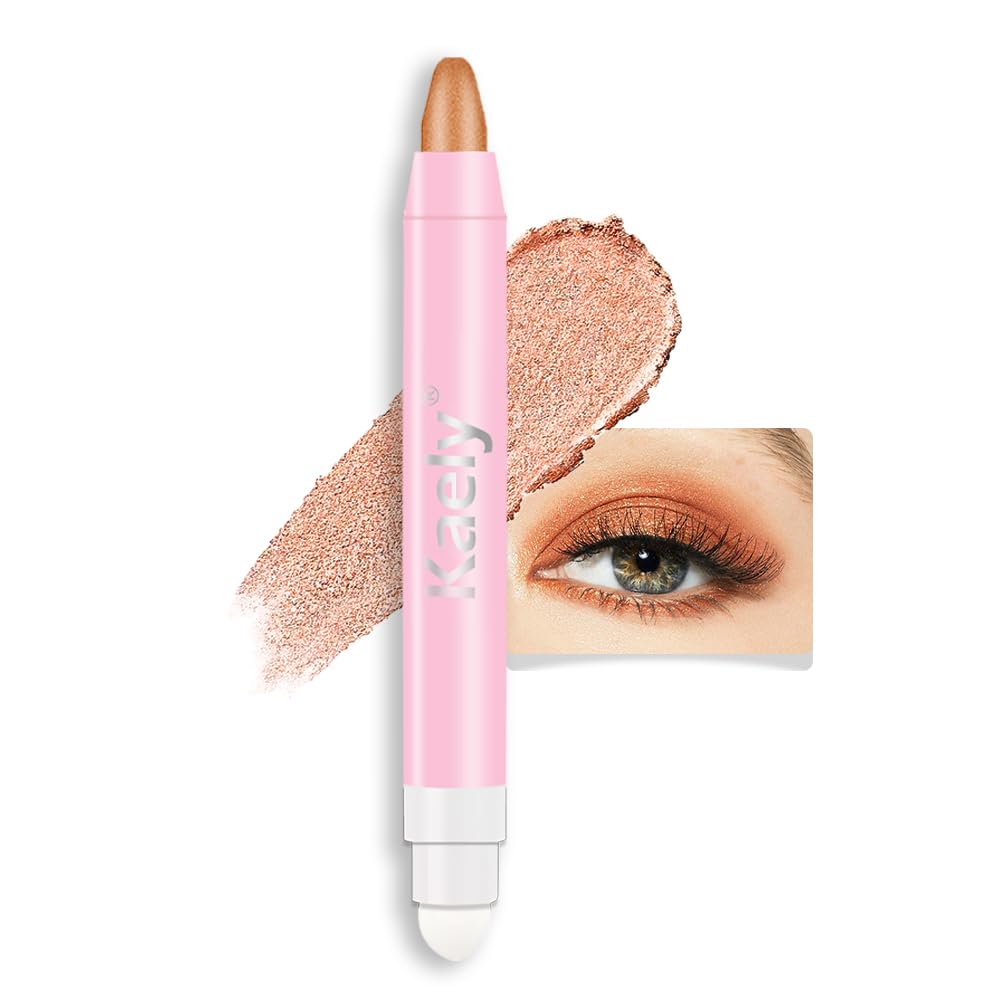 Kaely 2in1 Cream Eye Shadow Brightener Sticks for Eyes, Pencil Eyeshadow Applicator Stick Waterproof Pigmented, Eye Shadow Palette Highlighter Makeup, sombras para ojos, 17 Champagne Shimmer