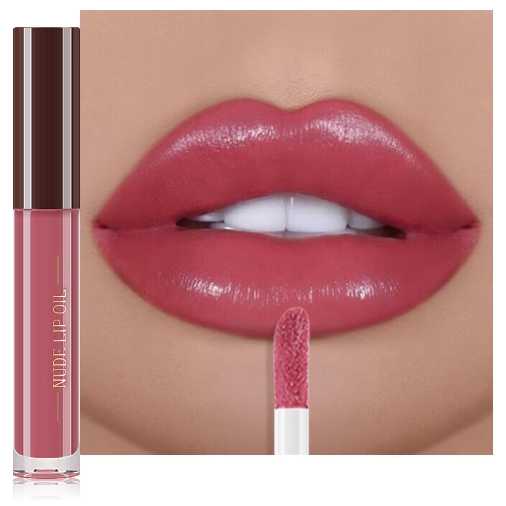 Hydrating Glow Lip Gloss Oil, Tinted Lip Plumper Lip Glosses Oil, Younger-Looking Lips Chocolate Scent, Non-Sticky Creamy Texture for Dry Lips, Brillo labial en aceite hidratante con brillo