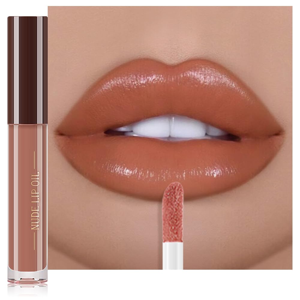 Hydrating Glow Lip Gloss Oil, Tinted Lip Plumper Lip Glosses Oil, Younger-Looking Lips Chocolate Scent, Non-Sticky Creamy Texture for Dry Lips, Brillo labial en aceite hidratante con brillo