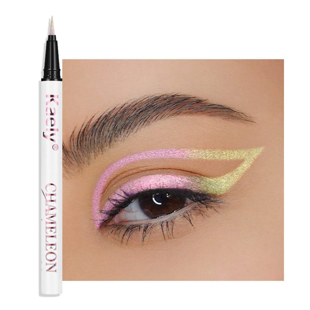 Kaely Chameleon Liquid Eyeliner, Glitter Metallic Chrome Eyeliner Liquid, Multichrome Eye Liner Waterproof Smudge Proof, High-Pigmented Makeup Looks, Quick-Drying, Cruelty-free, 02 Green