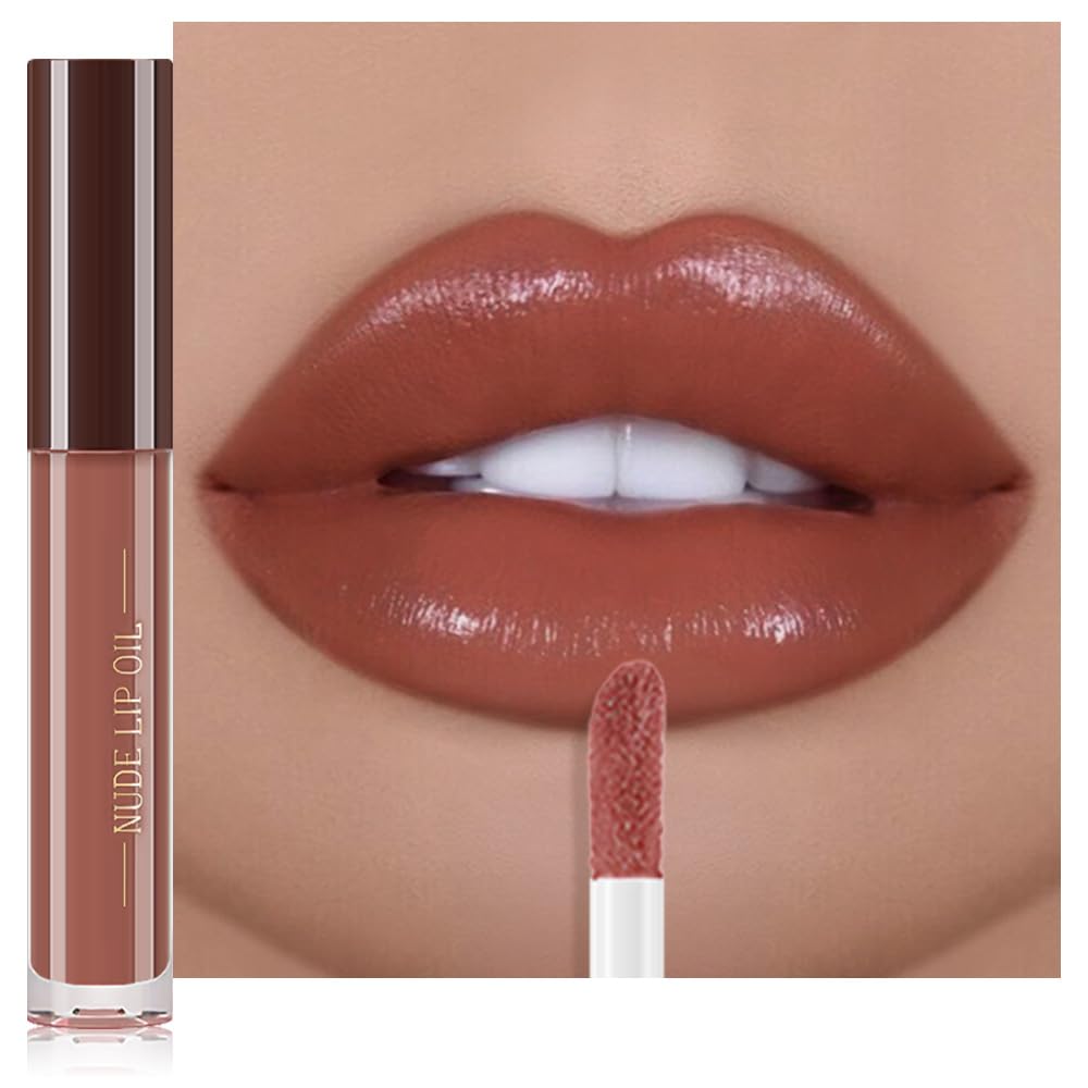 Hydrating Glow Lip Gloss Oil, Tinted Lip Plumper Lip Glosses Oil, Younger-Looking Lips Chocolate Scent, Non-Sticky Creamy Texture for Dry Lips, Brillo labial en aceite hidratante con brillo