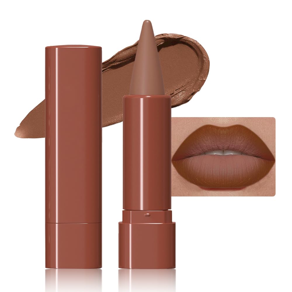 2-in-1 Warm Brown Gradient Matte Lipstick Crayon Lip Liner pencil,Flawless Contour Gradual Ombre Effect lip Pencil for Women Long Lasting Waterproof Smudge Proof Lipstick Pencil,(01#Warm Brown,1Count)
