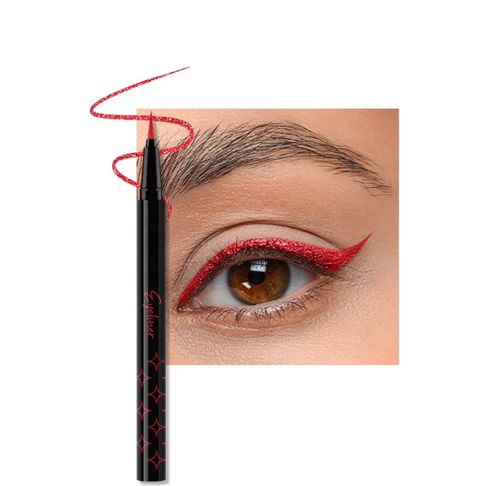 Bronze Brown Metallic Glitter Liquid Eyeliner Waterproof Pen – Long-Lasting Sparkly Waterproof Eyeliner for Women & Men – Tattoo-Effect Eye Makeup for Parties – Delineador Líquido con Brillo 03