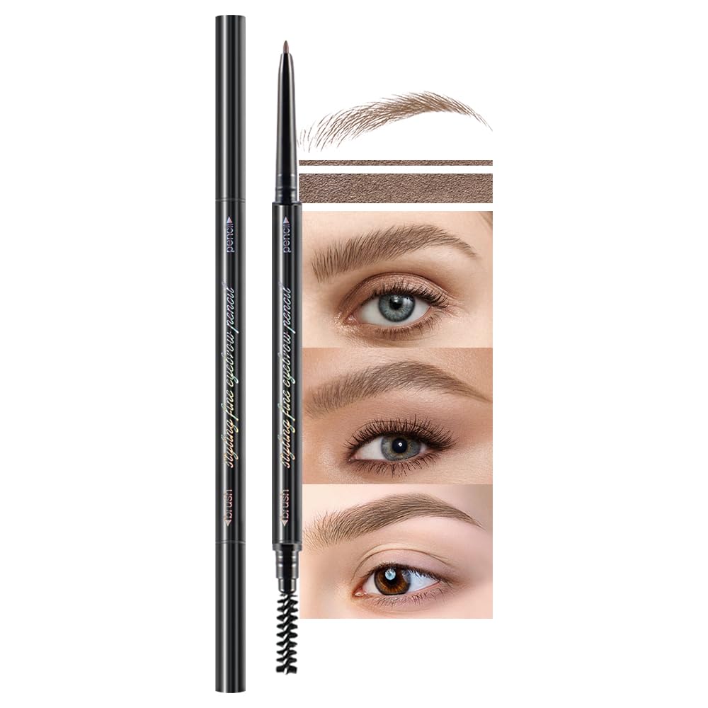 Waterproof Dual-Sided Fine Tip Eye Brow Pencils Pack,Ultra-Fine Mechanical Precise Pencil,Draws Tiny Brow Hairs, Defines, Fills Brows, Shapes, Contours, Combs,1mm Pen Point