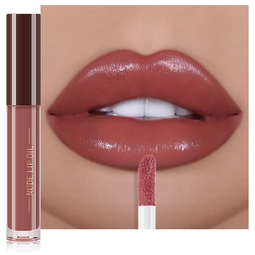 Hydrating Glow Lip Gloss Oil, Tinted Lip Plumper Lip Glosses Oil, Younger-Looking Lips Chocolate Scent, Non-Sticky Creamy Texture for Dry Lips, Brillo labial en aceite hidratante con brillo