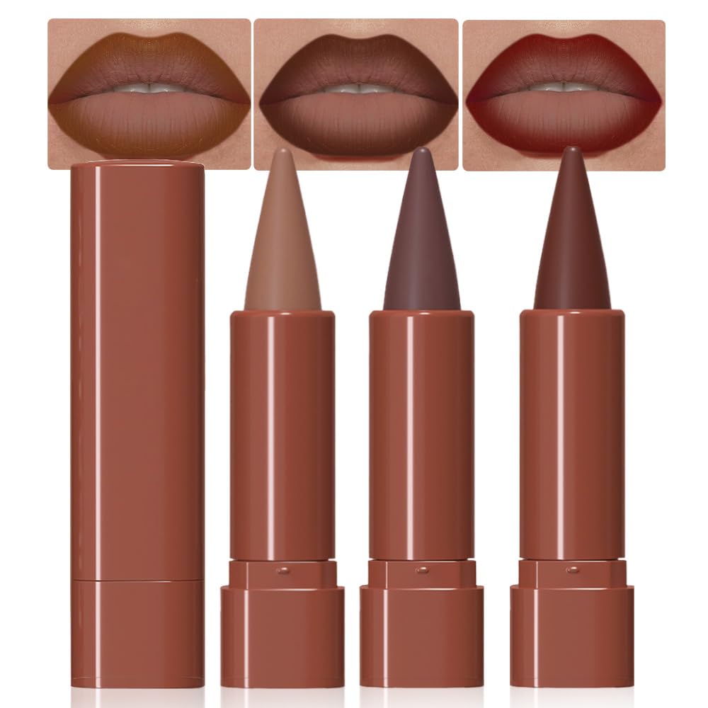 2-in-1 Warm Brown Gradient Matte Lipstick Crayon Lip Liner pencil,Flawless Contour Gradual Ombre Effect lip Pencil for Women Long Lasting Waterproof Smudge Proof Lipstick Pencil,(01#Warm Brown,1Count)
