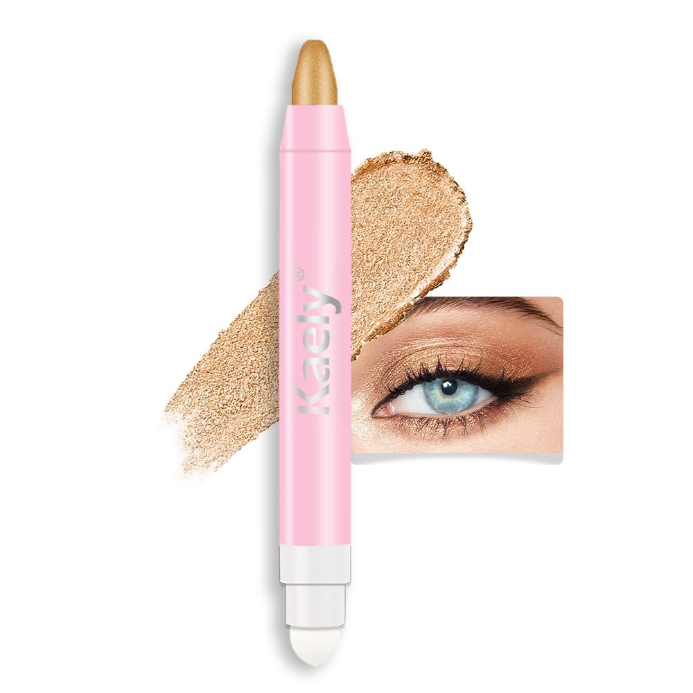 Kaely 2in1 Cream Eye Shadow Brightener Sticks for Eyes, Pencil Eyeshadow Applicator Stick Waterproof Pigmented, Eye Shadow Palette Highlighter Makeup, sombras para ojos, 17 Champagne Shimmer