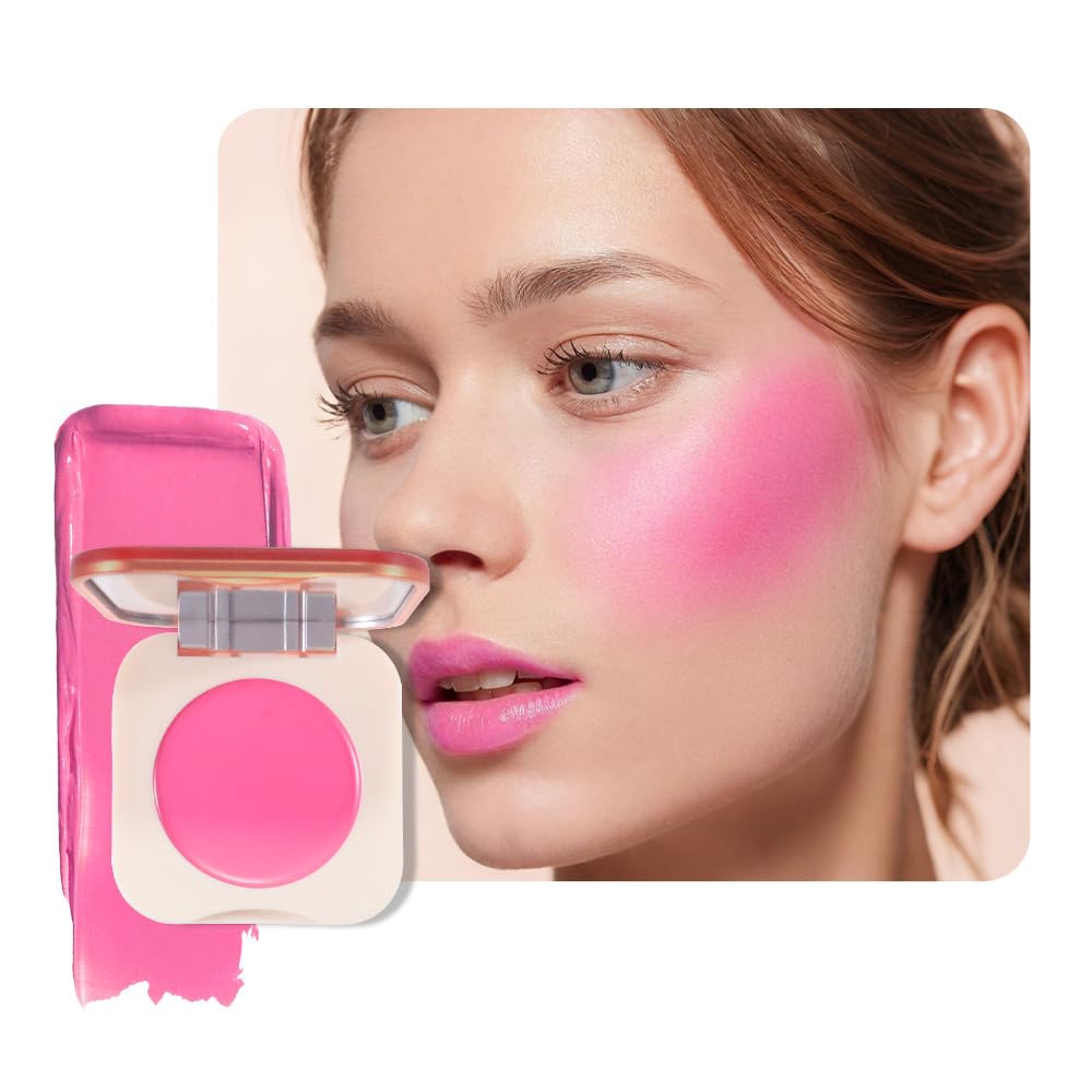 Hot Pink Cream Blush on Face for Women Cheeks Makeup Palettes, Matte Single Pink Creamy Blushes for Cheek and Contour Highlighter Make up Palette, Natural, Vegan & Cruelty-Free, #06