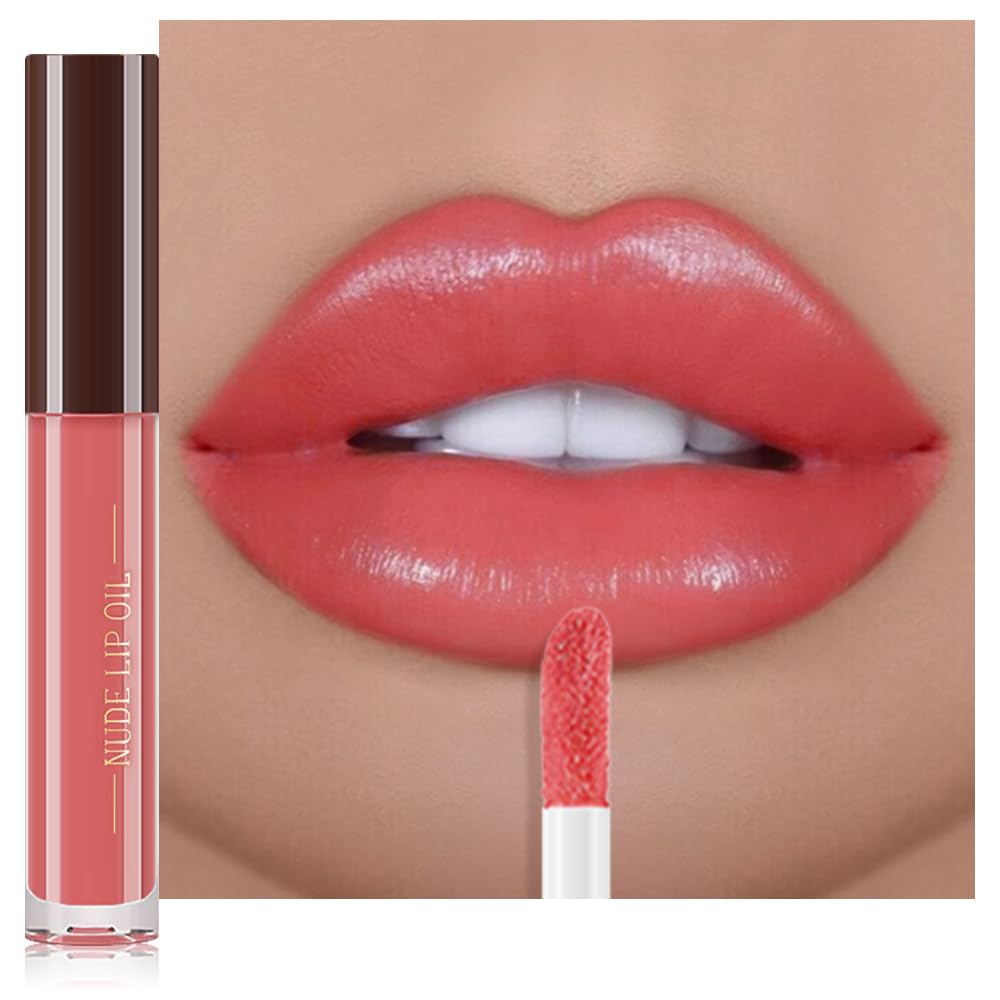 Hydrating Glow Lip Gloss Oil, Tinted Lip Plumper Lip Glosses Oil, Younger-Looking Lips Chocolate Scent, Non-Sticky Creamy Texture for Dry Lips, Brillo labial en aceite hidratante con brillo
