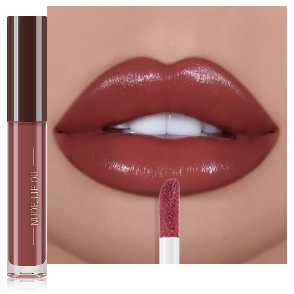 Hydrating Glow Lip Gloss Oil, Tinted Lip Plumper Lip Glosses Oil, Younger-Looking Lips Chocolate Scent, Non-Sticky Creamy Texture for Dry Lips, Brillo labial en aceite hidratante con brillo