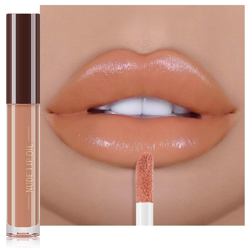 Hydrating Glow Lip Gloss Oil, Tinted Lip Plumper Lip Glosses Oil, Younger-Looking Lips Chocolate Scent, Non-Sticky Creamy Texture for Dry Lips, Brillo labial en aceite hidratante con brillo