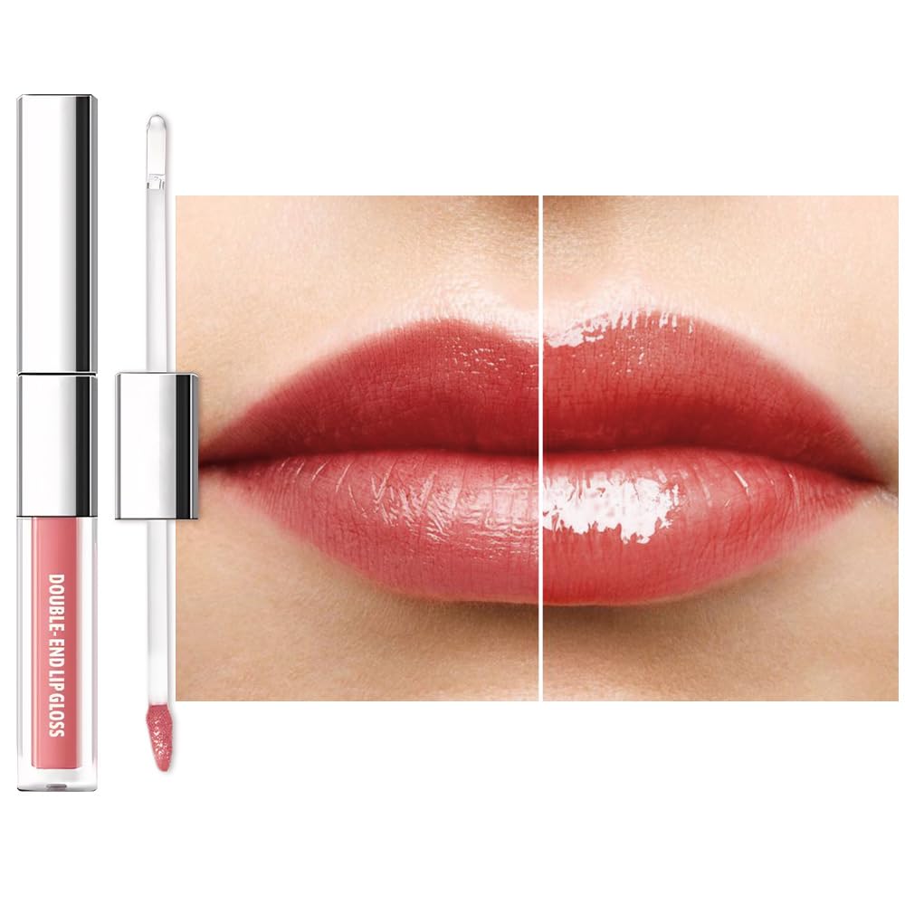 2-in-1 Matte Liquid Lipstick & Clear Lip Gloss, Long Lasting Waterproof Smudge Proof 24 Hour Lip Color Stain, Non Stick & Non Fading,Vegan Matte Makeup Lip Stain for Women,Warm Orange Brown #01
