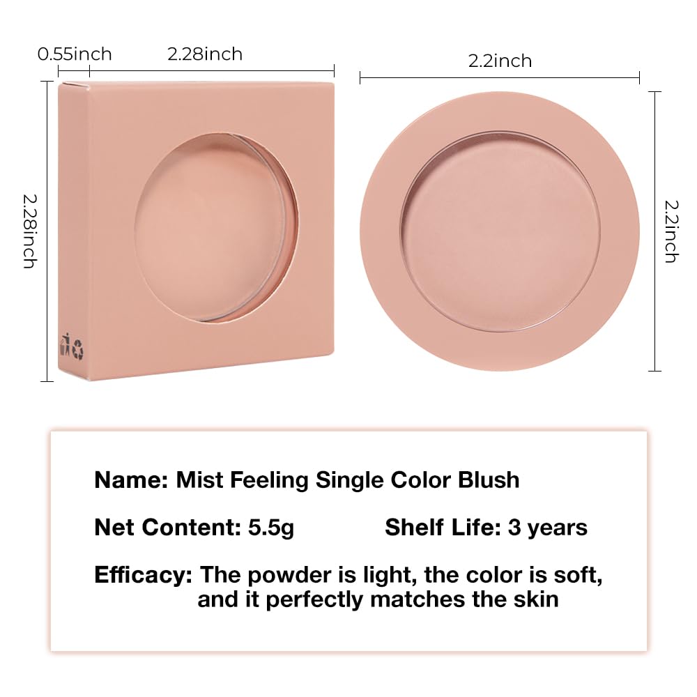 Single Soft Rose Pink Matte Powder Blush Palette Face Makeup, Blush for Looks Younger Cheeks, Monochrome Cream Blushes Lightweight Long Lasting, Blush for Women All Skin Tones Paleta de, 01