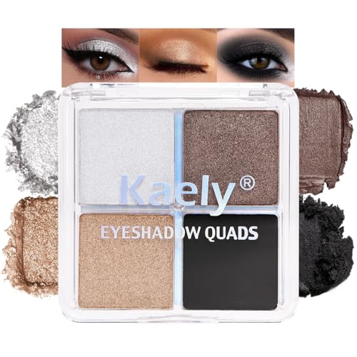 Kaely Powder Eyeshadow Quad, Taupe Matte Glitter Eyeshadow Palette Makeup, Neutral Highly Pigmented Eye Shadow Palette Waterproof, sombras para ojos, Blendable, Cruelty-free