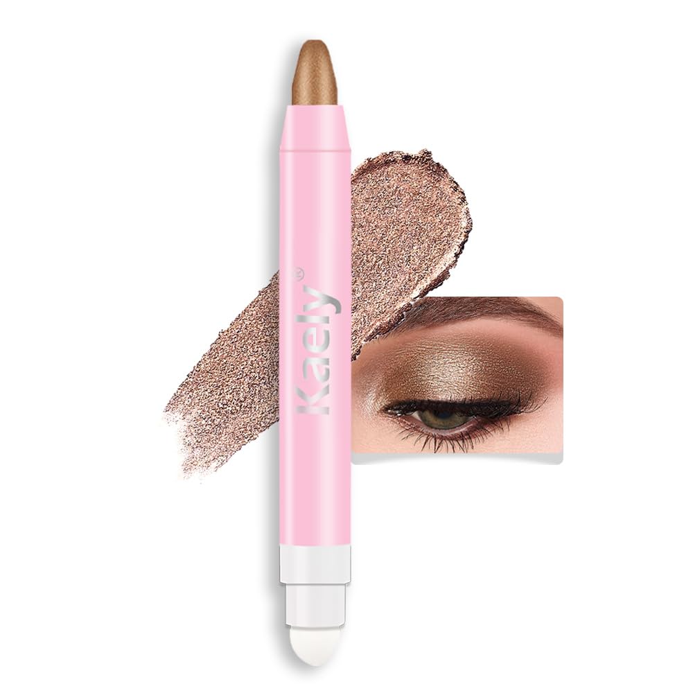 Kaely 2in1 Cream Eye Shadow Brightener Sticks for Eyes, Pencil Eyeshadow Applicator Stick Waterproof Pigmented, Eye Shadow Palette Highlighter Makeup, sombras para ojos, 17 Champagne Shimmer