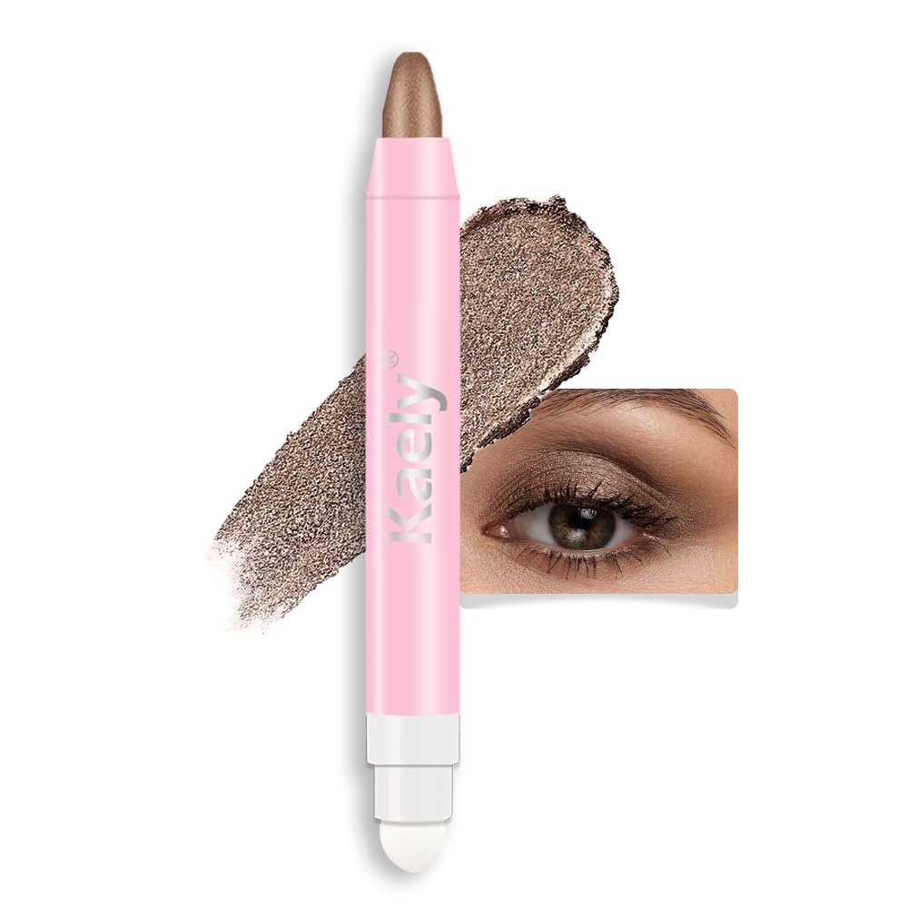 Kaely 2in1 Cream Eye Shadow Brightener Sticks for Eyes, Pencil Eyeshadow Applicator Stick Waterproof Pigmented, Eye Shadow Palette Highlighter Makeup, sombras para ojos, 17 Champagne Shimmer