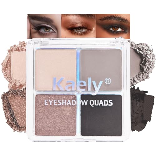 Kaely Powder Eyeshadow Quad, Taupe Matte Glitter Eyeshadow Palette Makeup, Neutral Highly Pigmented Eye Shadow Palette Waterproof, sombras para ojos, Blendable, Cruelty-free