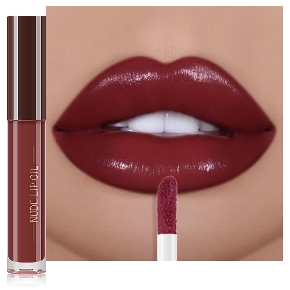 Hydrating Glow Lip Gloss Oil, Tinted Lip Plumper Lip Glosses Oil, Younger-Looking Lips Chocolate Scent, Non-Sticky Creamy Texture for Dry Lips, Brillo labial en aceite hidratante con brillo