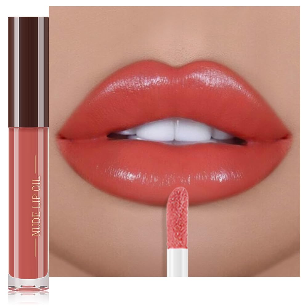 Hydrating Glow Lip Gloss Oil, Tinted Lip Plumper Lip Glosses Oil, Younger-Looking Lips Chocolate Scent, Non-Sticky Creamy Texture for Dry Lips, Brillo labial en aceite hidratante con brillo