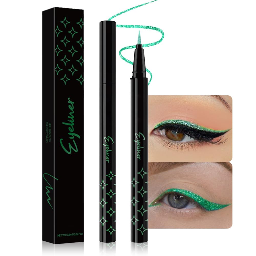 Bronze Brown Metallic Glitter Liquid Eyeliner Waterproof Pen – Long-Lasting Sparkly Waterproof Eyeliner for Women & Men – Tattoo-Effect Eye Makeup for Parties – Delineador Líquido con Brillo 03