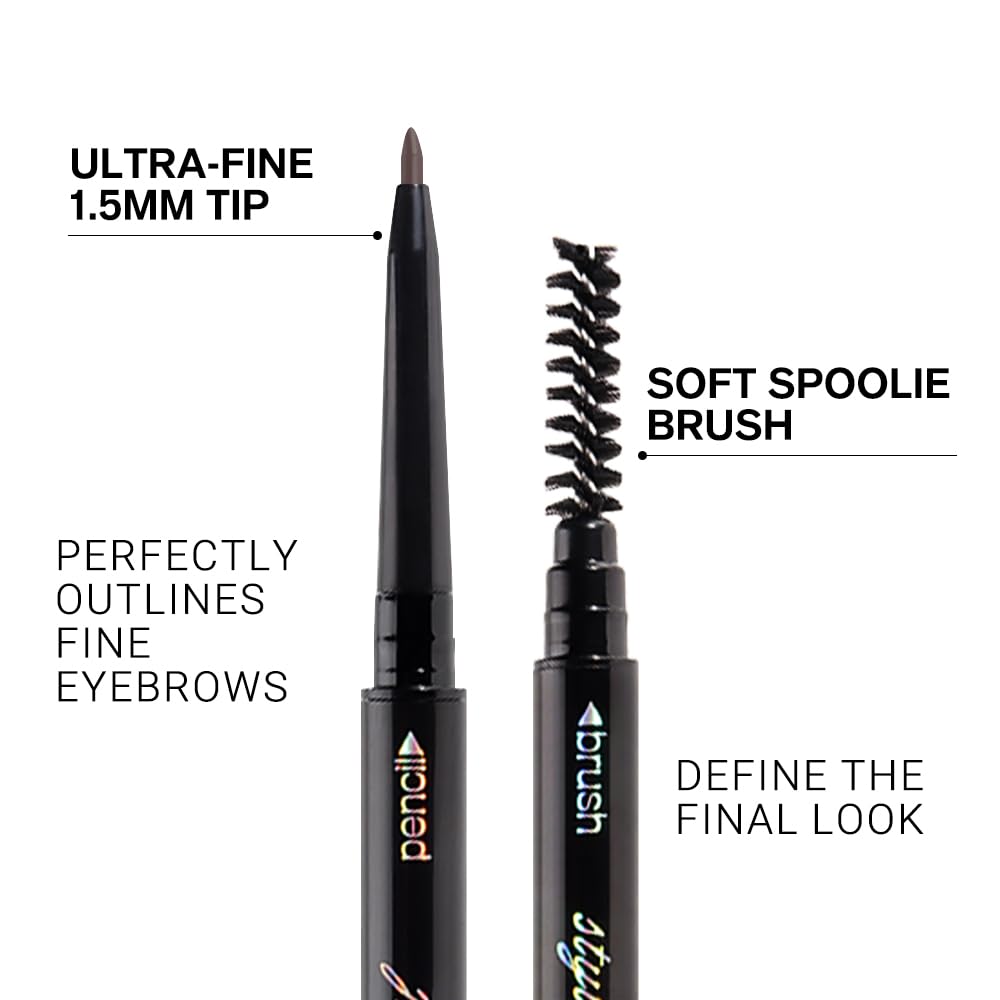 Waterproof Dual-Sided Fine Tip Eye Brow Pencils Pack,Ultra-Fine Mechanical Precise Pencil,Draws Tiny Brow Hairs, Defines, Fills Brows, Shapes, Contours, Combs,1mm Pen Point