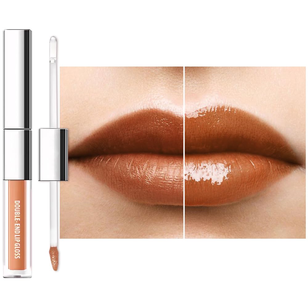 2-in-1 Matte Liquid Lipstick & Clear Lip Gloss, Long Lasting Waterproof Smudge Proof 24 Hour Lip Color Stain, Non Stick & Non Fading,Vegan Matte Makeup Lip Stain for Women,Warm Orange Brown #01