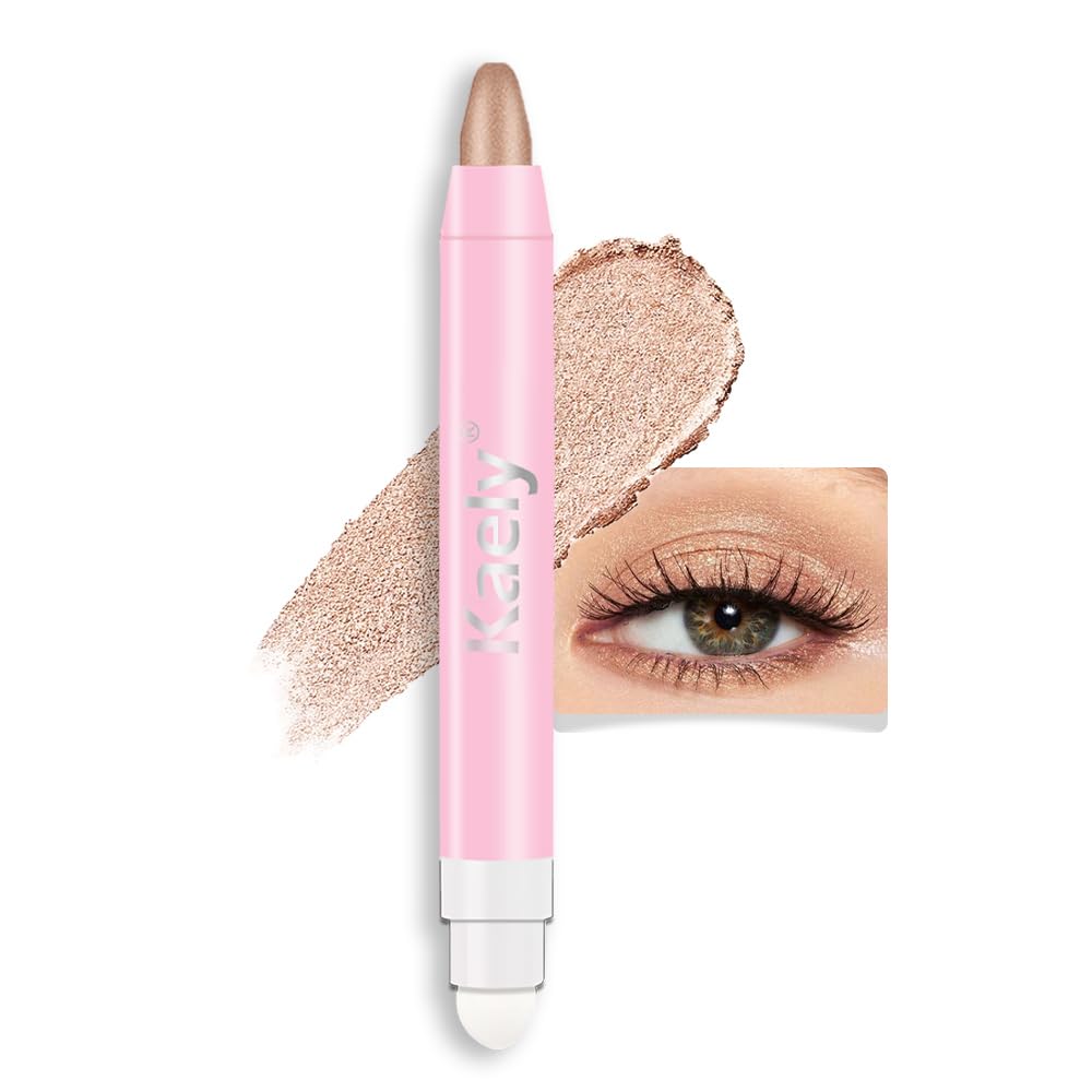 Kaely 2in1 Cream Eye Shadow Brightener Sticks for Eyes, Pencil Eyeshadow Applicator Stick Waterproof Pigmented, Eye Shadow Palette Highlighter Makeup, sombras para ojos, 17 Champagne Shimmer
