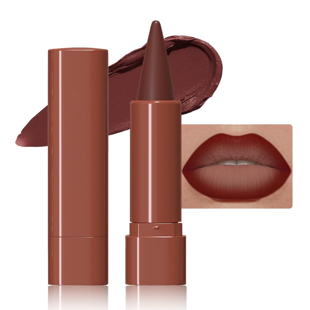 2-in-1 Warm Brown Gradient Matte Lipstick Crayon Lip Liner pencil,Flawless Contour Gradual Ombre Effect lip Pencil for Women Long Lasting Waterproof Smudge Proof Lipstick Pencil,(01#Warm Brown,1Count)