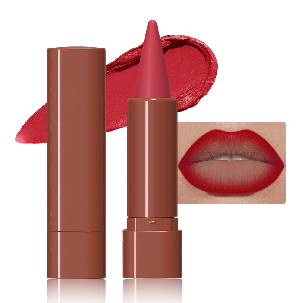 2-in-1 Warm Brown Gradient Matte Lipstick Crayon Lip Liner pencil,Flawless Contour Gradual Ombre Effect lip Pencil for Women Long Lasting Waterproof Smudge Proof Lipstick Pencil,(01#Warm Brown,1Count)