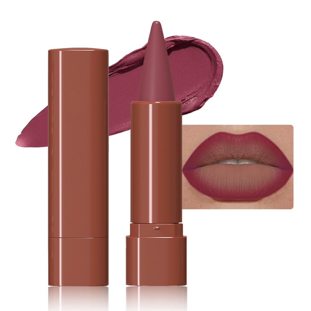 2-in-1 Warm Brown Gradient Matte Lipstick Crayon Lip Liner pencil,Flawless Contour Gradual Ombre Effect lip Pencil for Women Long Lasting Waterproof Smudge Proof Lipstick Pencil,(01#Warm Brown,1Count)