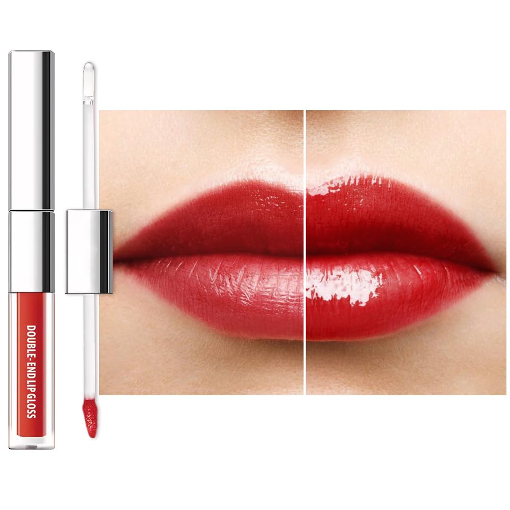 2-in-1 Matte Liquid Lipstick & Clear Lip Gloss, Long Lasting Waterproof Smudge Proof 24 Hour Lip Color Stain, Non Stick & Non Fading,Vegan Matte Makeup Lip Stain for Women,Warm Orange Brown #01