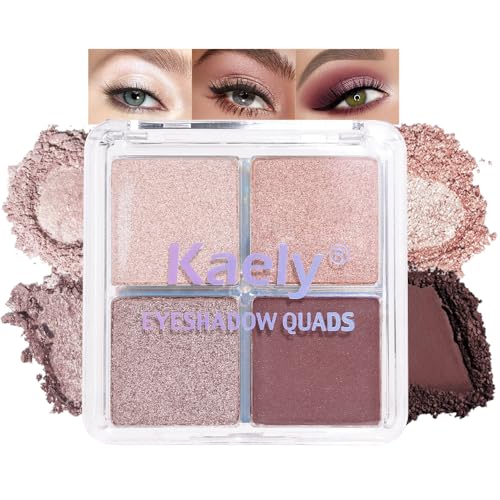 Kaely Powder Eyeshadow Quad, Taupe Matte Glitter Eyeshadow Palette Makeup, Neutral Highly Pigmented Eye Shadow Palette Waterproof, sombras para ojos, Blendable, Cruelty-free