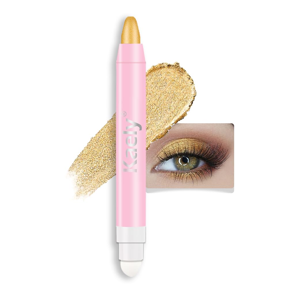 Kaely 2in1 Cream Eye Shadow Brightener Sticks for Eyes, Pencil Eyeshadow Applicator Stick Waterproof Pigmented, Eye Shadow Palette Highlighter Makeup, sombras para ojos, 17 Champagne Shimmer