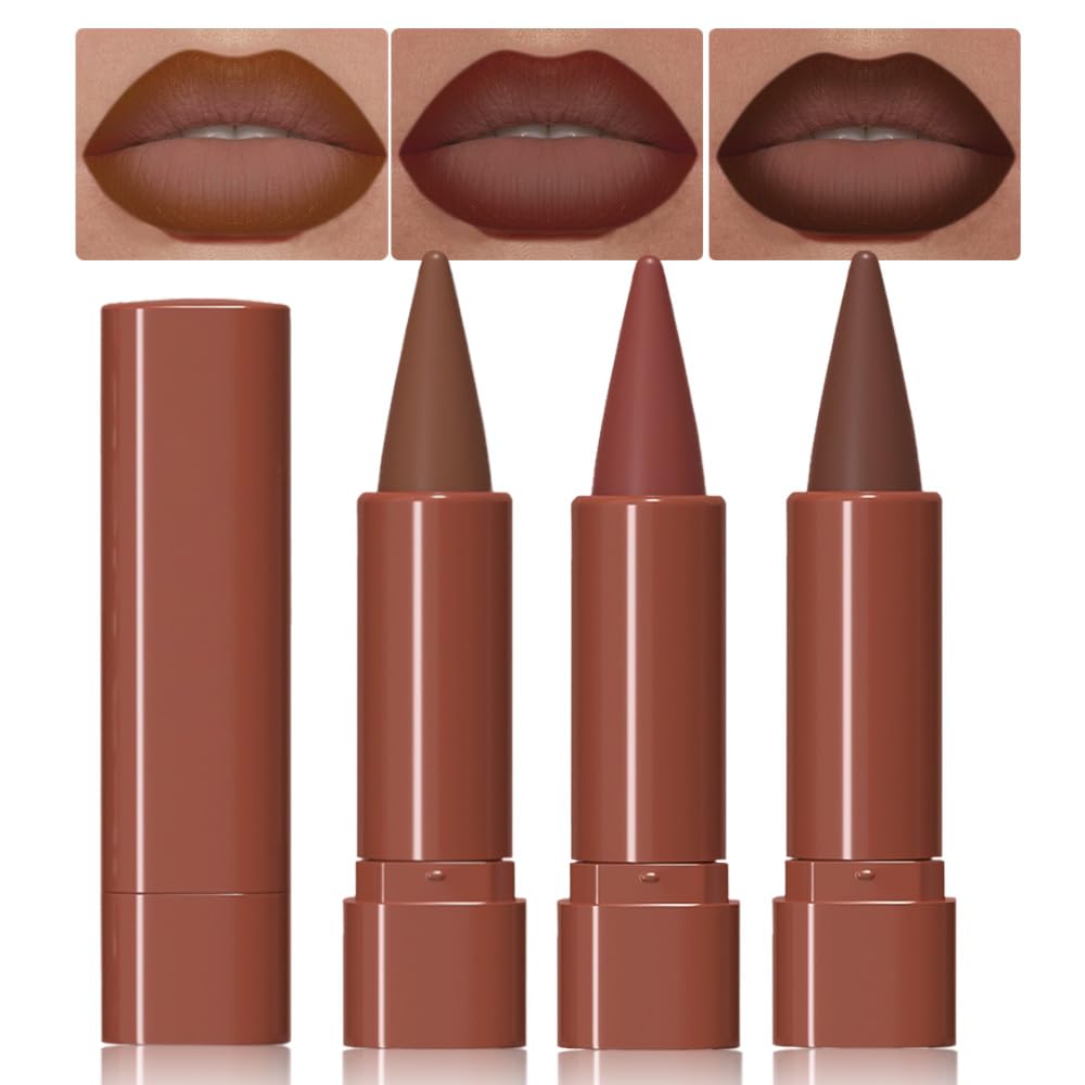2-in-1 Warm Brown Gradient Matte Lipstick Crayon Lip Liner pencil,Flawless Contour Gradual Ombre Effect lip Pencil for Women Long Lasting Waterproof Smudge Proof Lipstick Pencil,(01#Warm Brown,1Count)