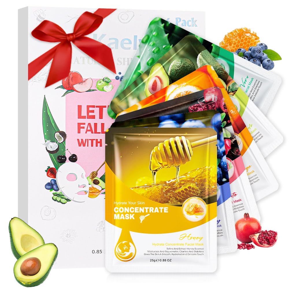 Kaely 10 Pack Variety Sheet Masks, Spa Party Face Masks for Kids Skincare Set, Facial Masks Beauty with Natural Ingredients, Moisturize Soothe for All Skin Types, Birthday Christmas Gifts, Set01