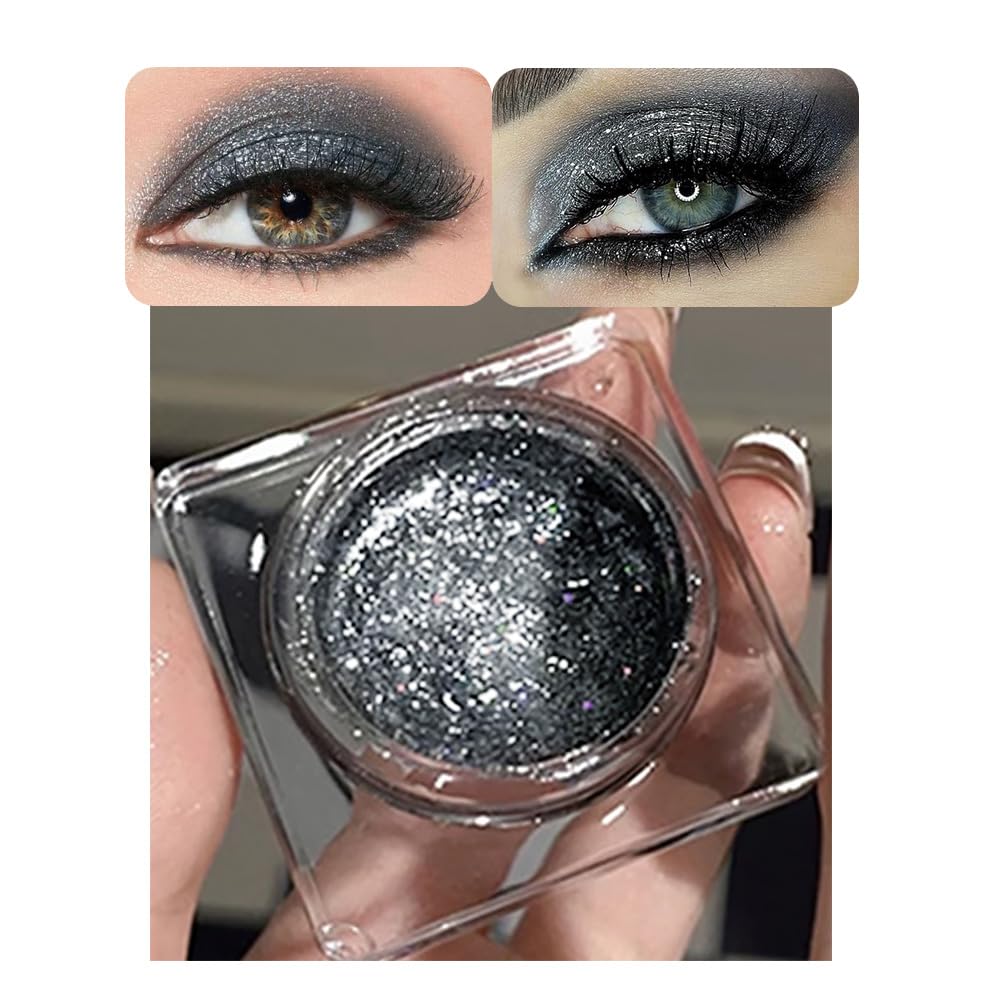 Single Glitter Eyeshadow, Shimmer Eyeshadow Palette, Korean Eye Glitter Makeup, Ultra-Blendable, Sparkle Silver Eye Shadow, Single Shade Metallic Pigmented
