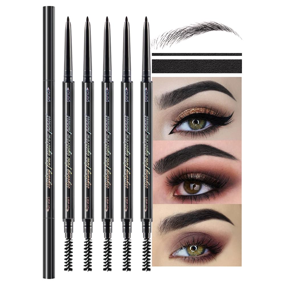 Waterproof Dual-Sided Fine Tip Eye Brow Pencils Pack,Ultra-Fine Mechanical Precise Pencil,Draws Tiny Brow Hairs, Defines, Fills Brows, Shapes, Contours, Combs,1mm Pen Point