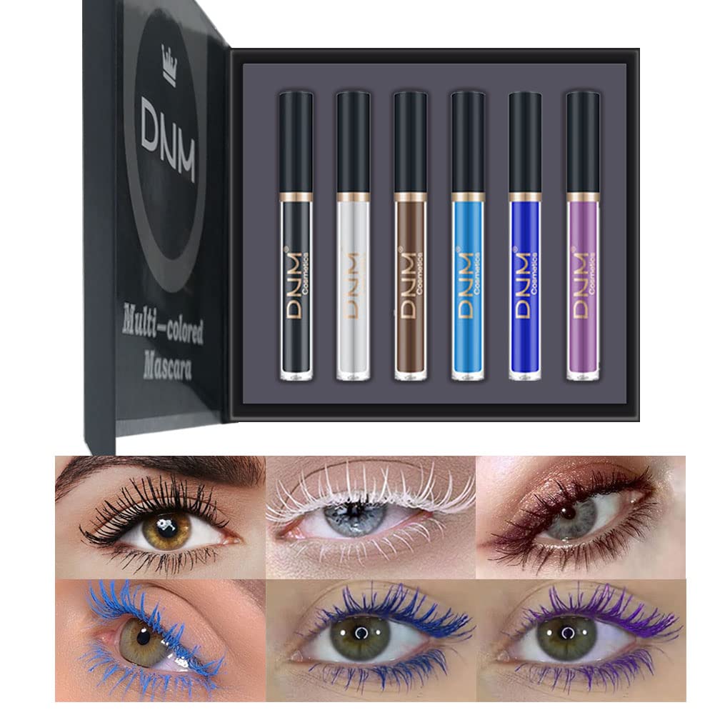 Colored Colorful Waterproof Mascara for Eyelashes Set,Blue White Black Brown Purple Long lasting Charming Voluminous Cruelty Free Vegan Eye Makeup