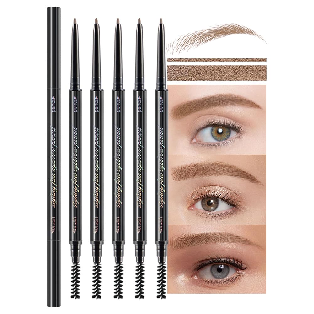 Waterproof Dual-Sided Fine Tip Eye Brow Pencils Pack,Ultra-Fine Mechanical Precise Pencil,Draws Tiny Brow Hairs, Defines, Fills Brows, Shapes, Contours, Combs,1mm Pen Point