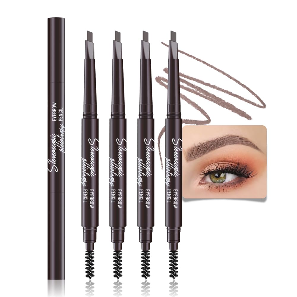 Waterproof Dual-Sided Fine Tip Eye Brow Pencils Pack,Ultra-Fine Mechanical Precise Pencil,Draws Tiny Brow Hairs, Defines, Fills Brows, Shapes, Contours, Combs,1mm Pen Point