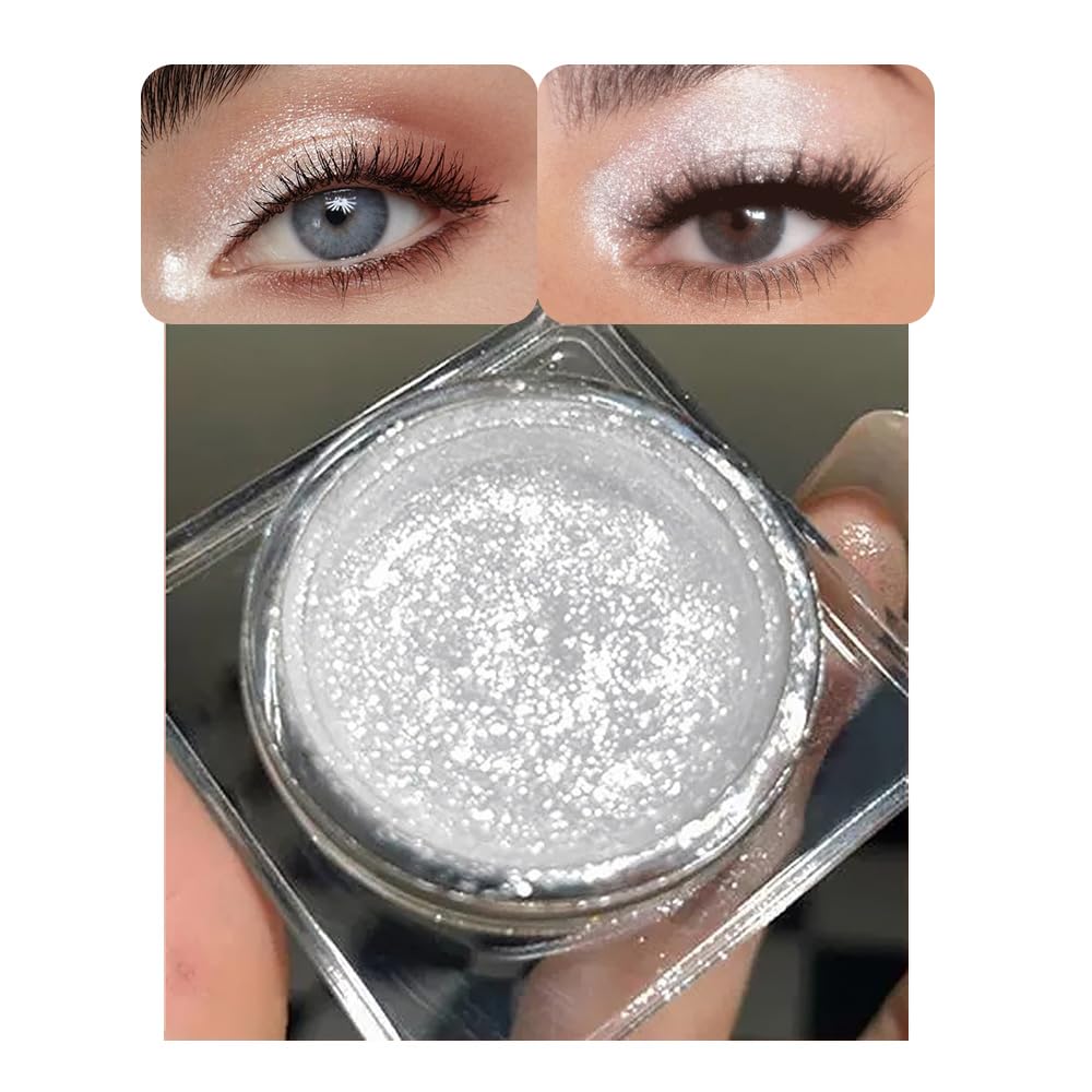 Single Glitter Eyeshadow, Shimmer Eyeshadow Palette, Korean Eye Glitter Makeup, Ultra-Blendable, Sparkle Silver Eye Shadow, Single Shade Metallic Pigmented