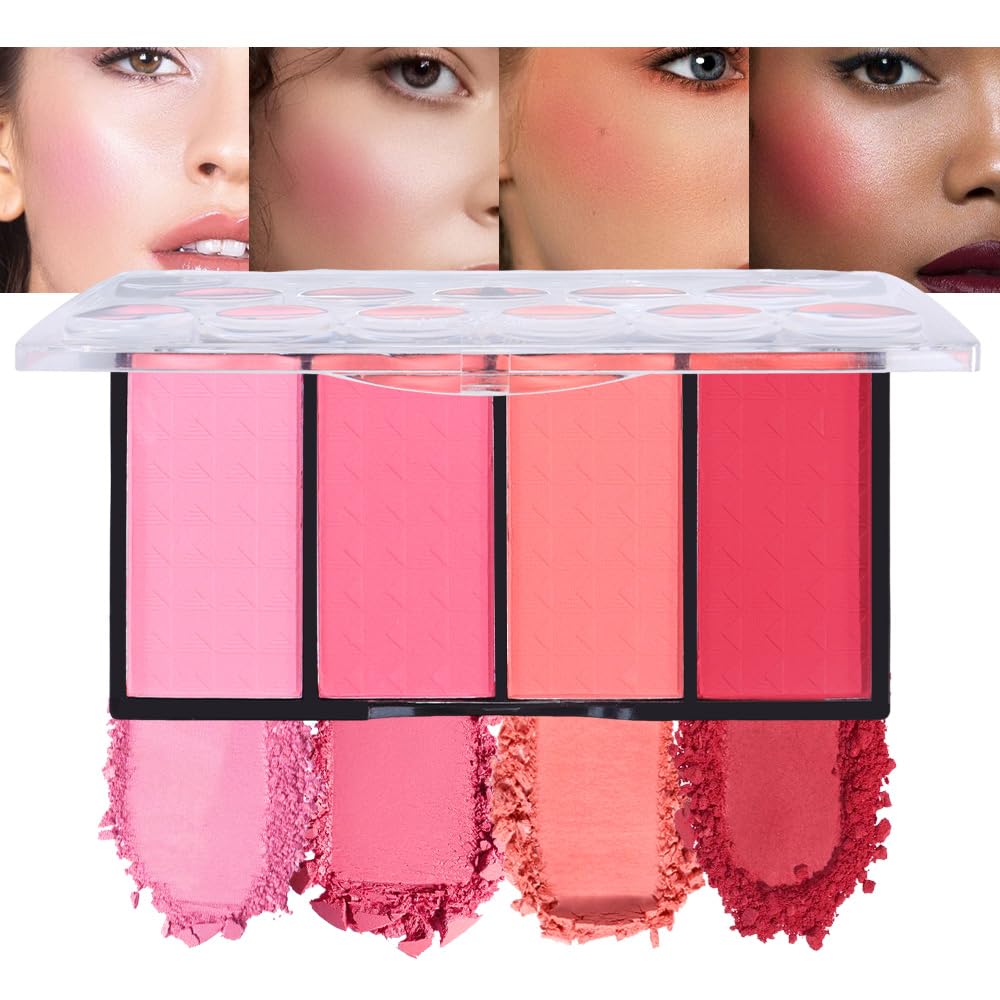 Matte Blush Cream Quads Makeup Palette, Blushes for Older Women Lip and Cheek Dual Blush Palette, Natural Lasting Pinkish Light Peach Light Brown and Orange Red, Paleta de rubor 4 colores