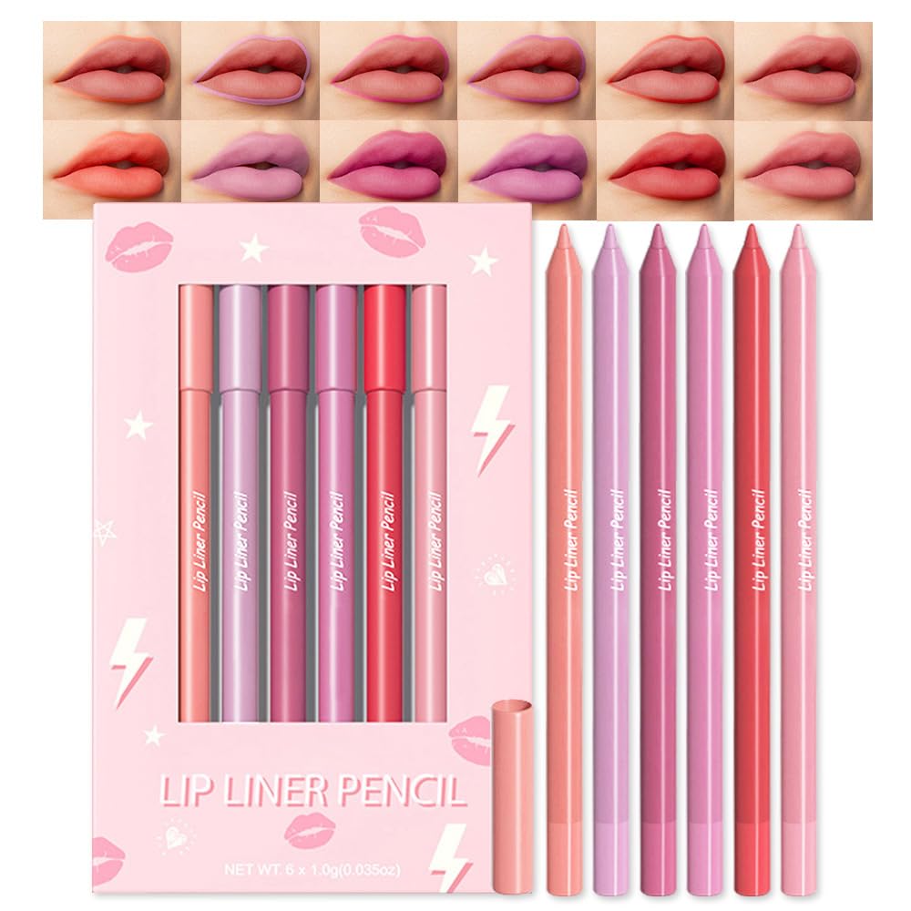 evpct 6Pcs Retractable Lip Liner Pencils Set Pack for Shaping & Sculpting Lips, Mauve Maroon Dark Red Orange Nude Chocolate Brown Plum Creamy Matte Velvet Pigmented Lip Liner lipliners Crayon Lipstick