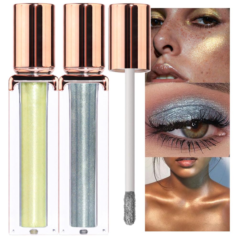 Liquid Sparkling Glitter Eye Shadow Sticks – Crystal Silver Golden Eyeshadow, Eyeliner, Eyelid Shimmer Highlight Makeup, sombra de para ojos,Waterproof Quick-Drying