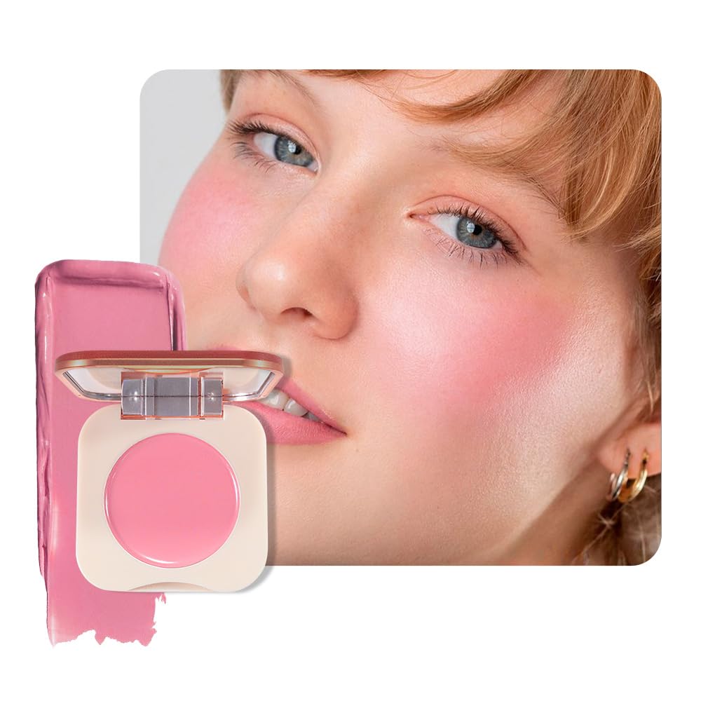 Hot Pink Cream Blush on Face for Women Cheeks Makeup Palettes, Matte Single Pink Creamy Blushes for Cheek and Contour Highlighter Make up Palette, Natural, Vegan & Cruelty-Free, #06